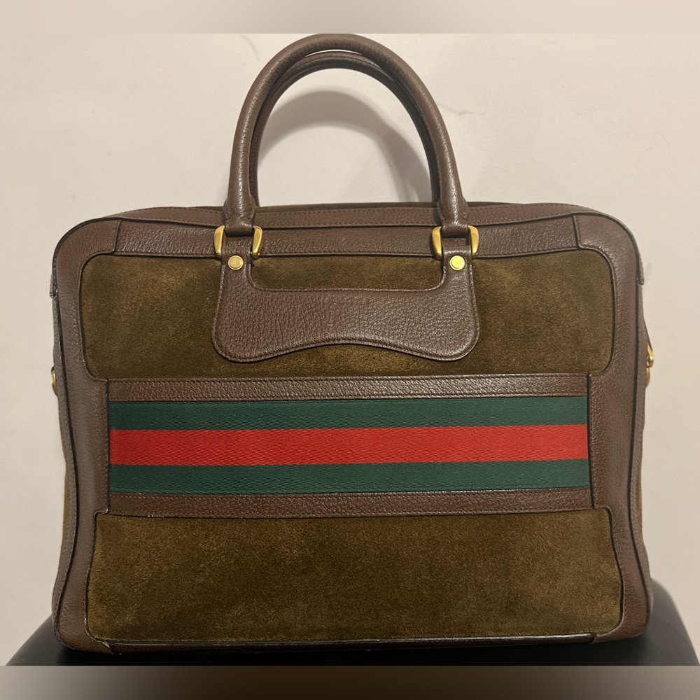 GUCCI Classic Brown Leather and Suede Briefcase